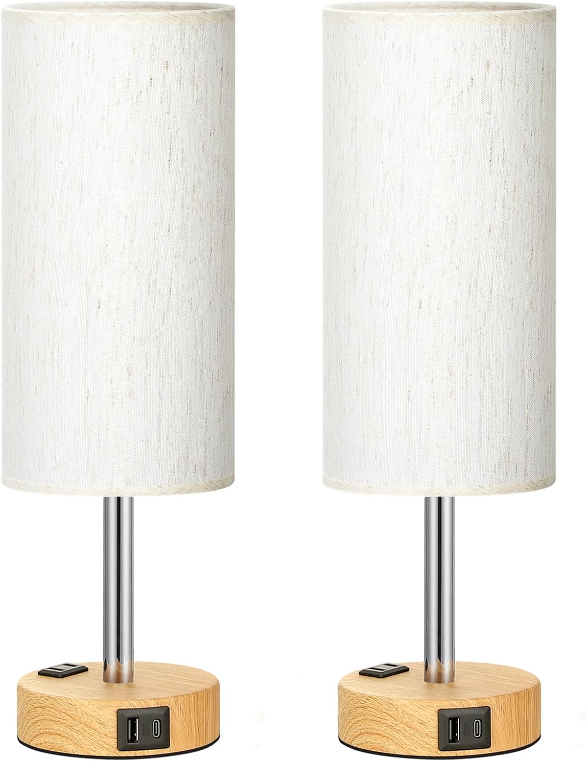 Fenmzee Bedside Table Lamp for Bedroom - Dimmable Touch, USB A+C, AC Outlet