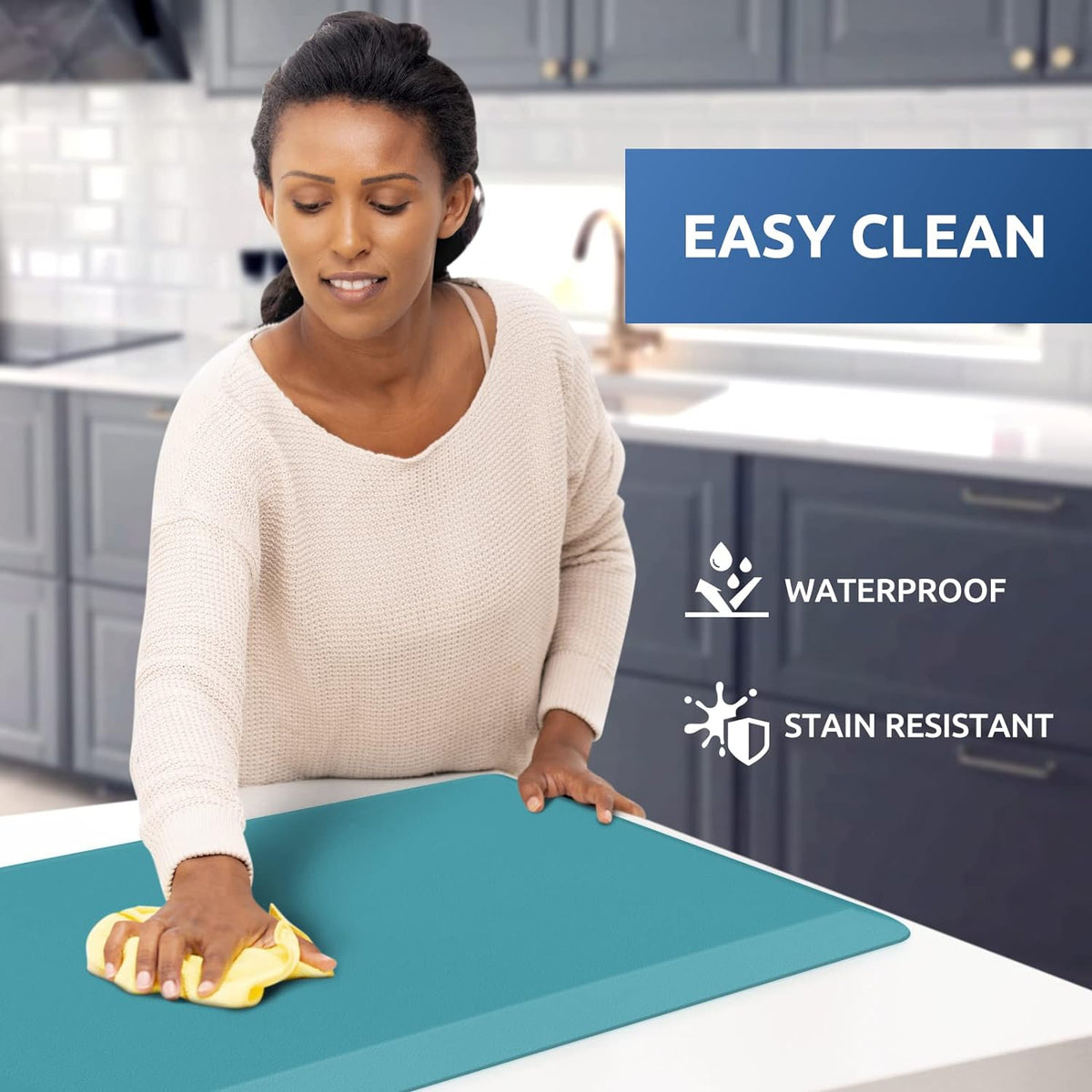 KitchenClouds Kitchen Mat Cushioned Anti Fatigue Rug 17.3"x28" Water Resistant, Non Slip, Standing and Comfort Desk/Floor Mats for House Sink Office (Black)