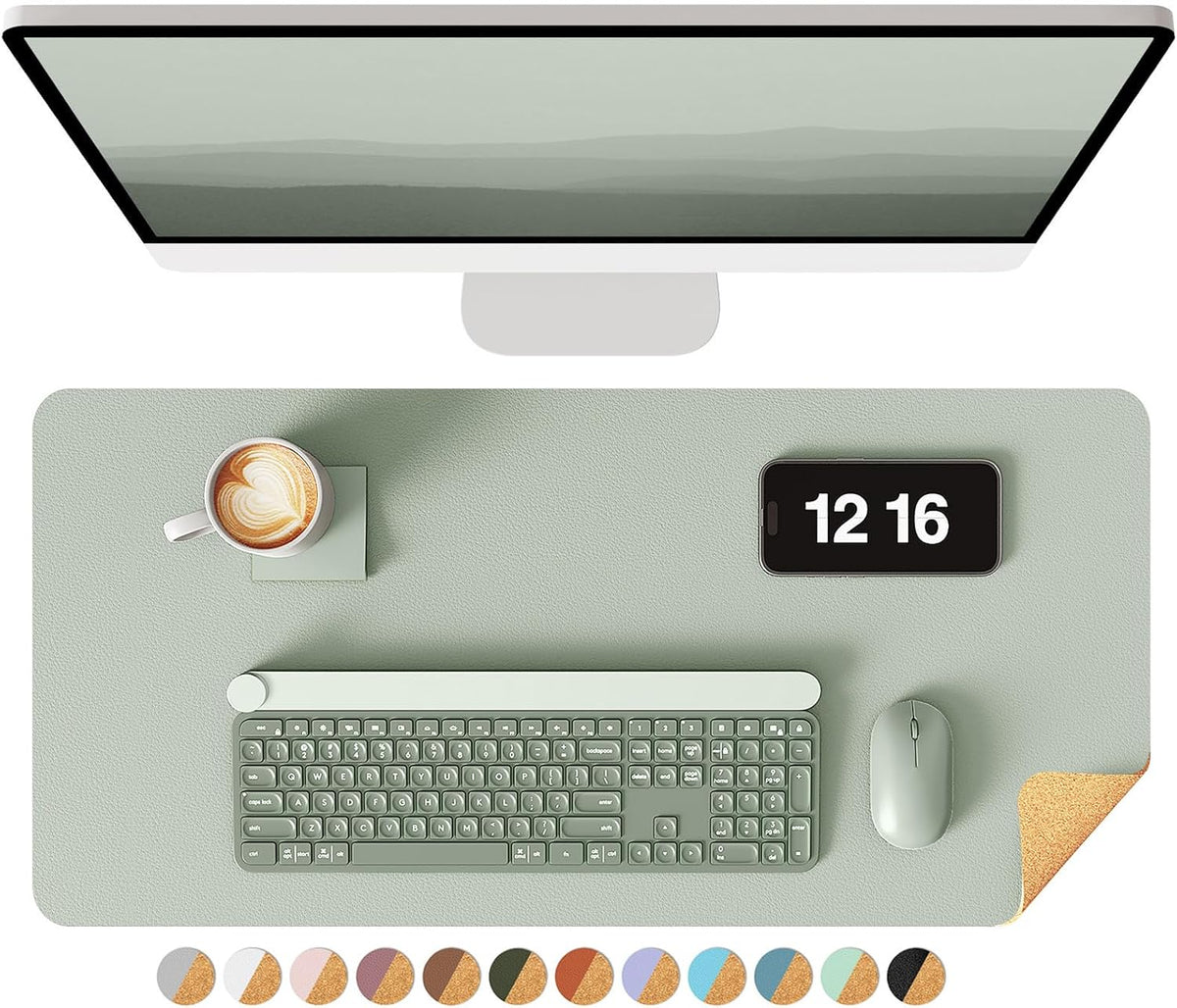 Double-Sided Desk Pad, 31.5"x15.7"Leather Desk Mat, Eco Cork Desk Pad Protector,Large Mouse Pad,Waterproof Desk Blotter for Office/Home(Coffee)