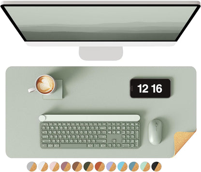 Double-Sided Desk Pad, 31.5"x15.7"Leather Desk Mat, Eco Cork Desk Pad Protector,Large Mouse Pad,Waterproof Desk Blotter for Office/Home(Coffee)