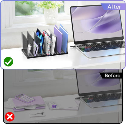 File Organizer for Desk, 5-Section Vertical File Sorter, Paper Holder Organizer Standing Metal File Folder for Office Home Classroom, Black
