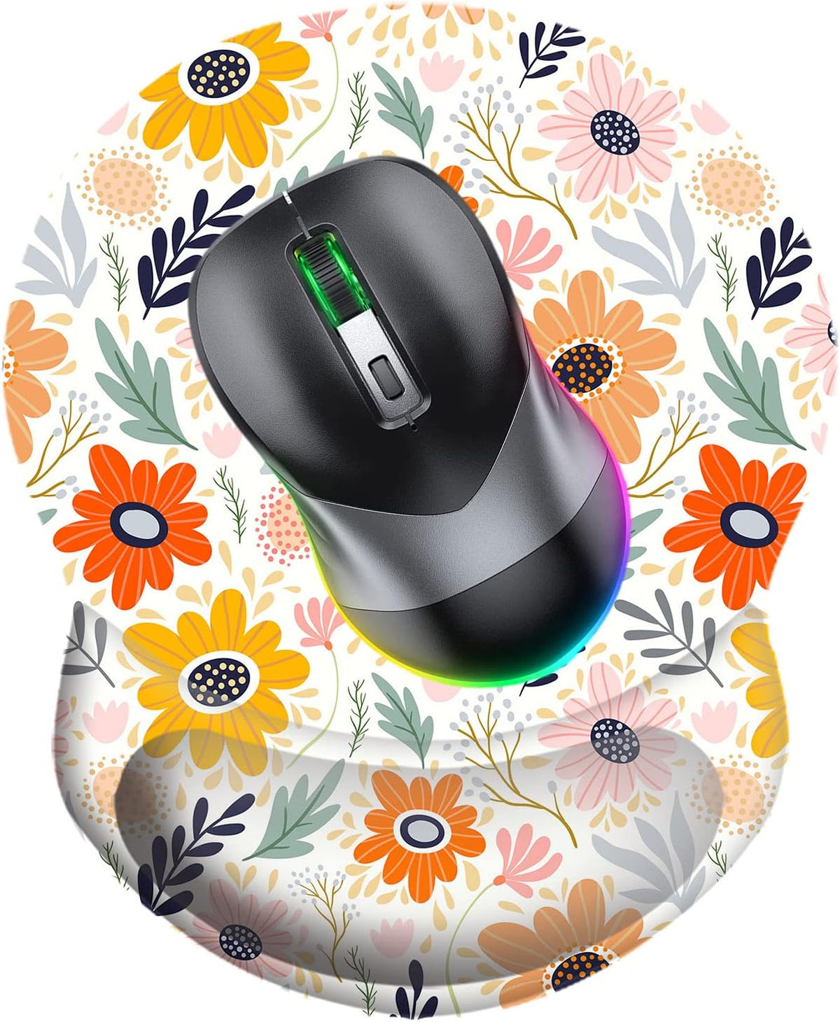 Wrist Support Mouse Pad Anti Slip Rubber Wrist Rest Mousepad 9in X 8in Small Desktop Notebook Mouse Mat for Working and Gaming (M-Pink Floral)