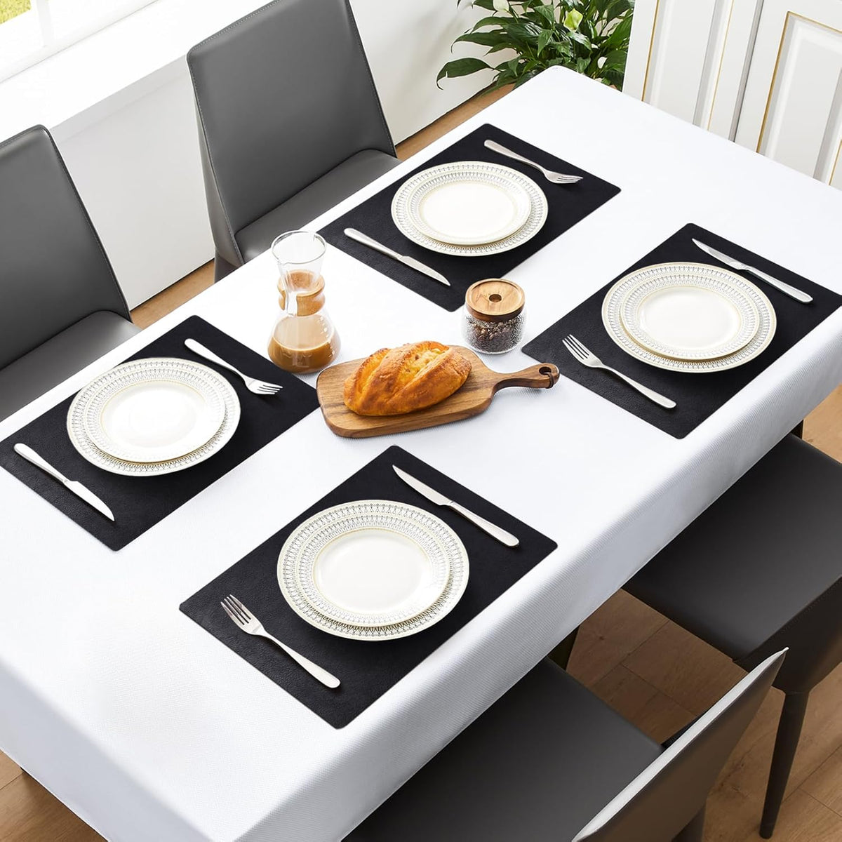 MOSAYT Vinyl Placemats Set of 6-12 X 17 Inch - Faux Leather 100% Waterproof Oil-Proof Wipeable PU Place Mats, Heat Resistant Reversible Table Mats for Kitchen, Dining, Outdoor, Reddish Brown