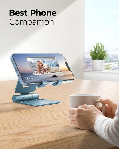 Nulaxy Dual Folding Cell Phone Stand, Fully Adjustable Foldable Desktop Phone Holder Cradle Dock Compatible with iPhone 17 16 15 14 13 12 11 Pro Max Xs Xr X 8, Nintendo Switch, All Phones - Purple