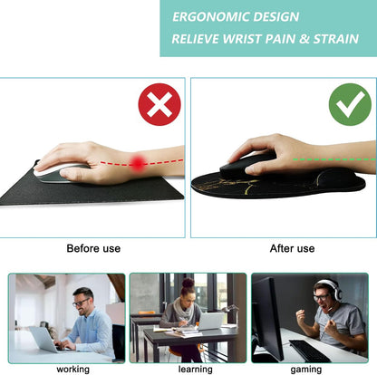 Mouse Pad with Wrist Support, Ergonomic Mouse Pad with Memory Foam Wrist Rest Cushion, Non-Slip Rubber Base Gaming Mice Pad for Home Office Computer Laptop, Flower Black