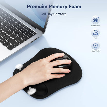 TECKNET Mouse Pad with Wrist Support, Ergonomic Gaming Mouse Pad Pain Relief, Portable Comfortable Mousepad for Computer, Laptop, Office, Home Non-Slip Base, Waterproof Surface - Black