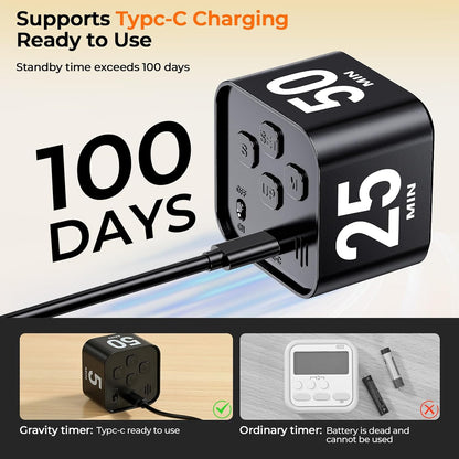 EooCoo Digital Timer College School Supplies, Gravity Pomodoro Cube Rotation, Countdown Productivity Kitchen Timer 5/10/30/60 Mins for Meeting, Back to School Gift, ADHD Tools, Office Desk Decoration