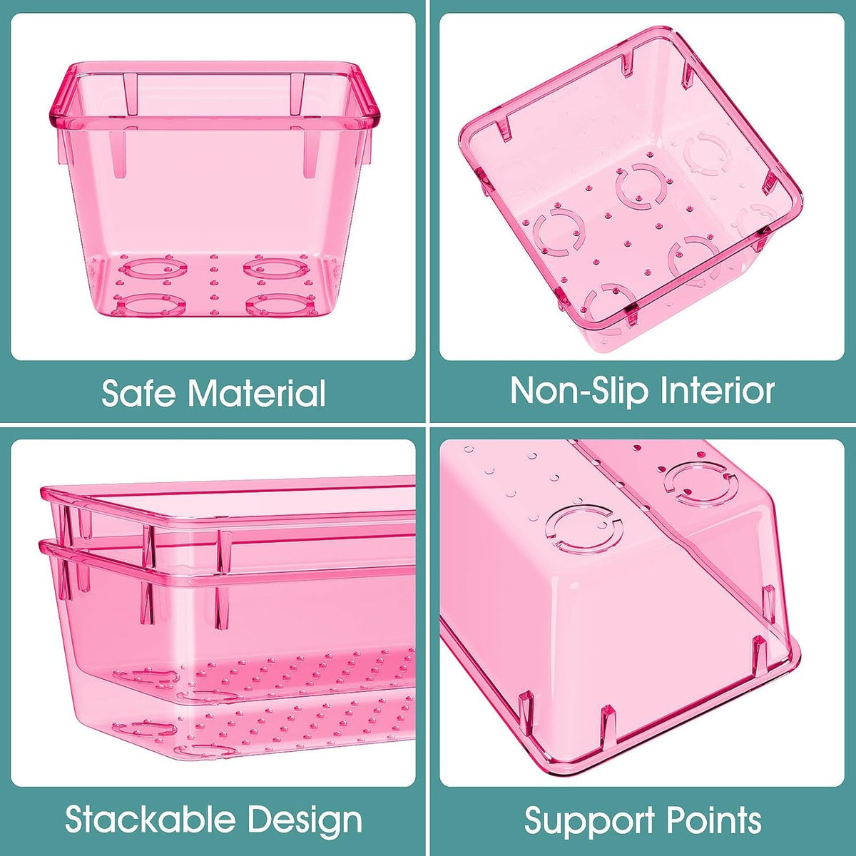 WOWBOX 25 PCS Clear Plastic Drawer Organizer Set, 4 Sizes Desk Drawer Divider Organizers and Storage Bins for Makeup, Jewelry, Gadgets for Kitchen, Bedroom, Bathroom, Office