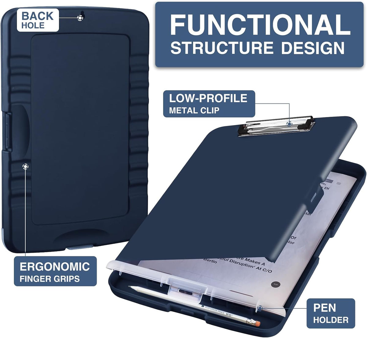 Clipboard with Storage, Clip Board 8.5 x 11 with Pen Holder, High Capacity Plastic Organization Case Box for Letter Legal A4 Size Paper, Nurses Teachers Must Haves, School & Office Supplies