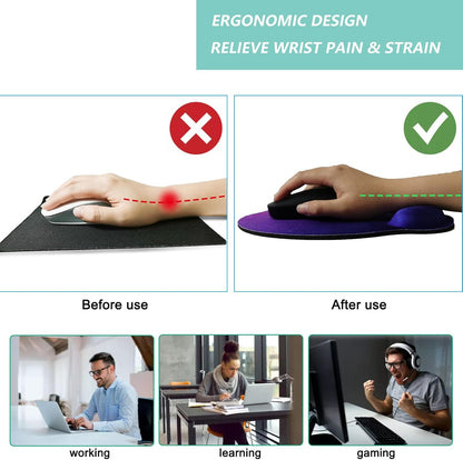 Mouse Pad with Wrist Support, Ergonomic Mouse Pad with Memory Foam Wrist Rest Cushion, Non-Slip Rubber Base Gaming Mice Pad for Home Office Computer Laptop, Flower Black
