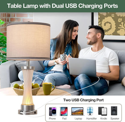 Small Bedside Table Lamp for Bedroom - Reading Desk Lamp with 3 Color Temperatures，15.5" Nightstand Ceramic Lamp with Fabric Shade for Kids Room,Living Room,Dorm,Home Office (Green)