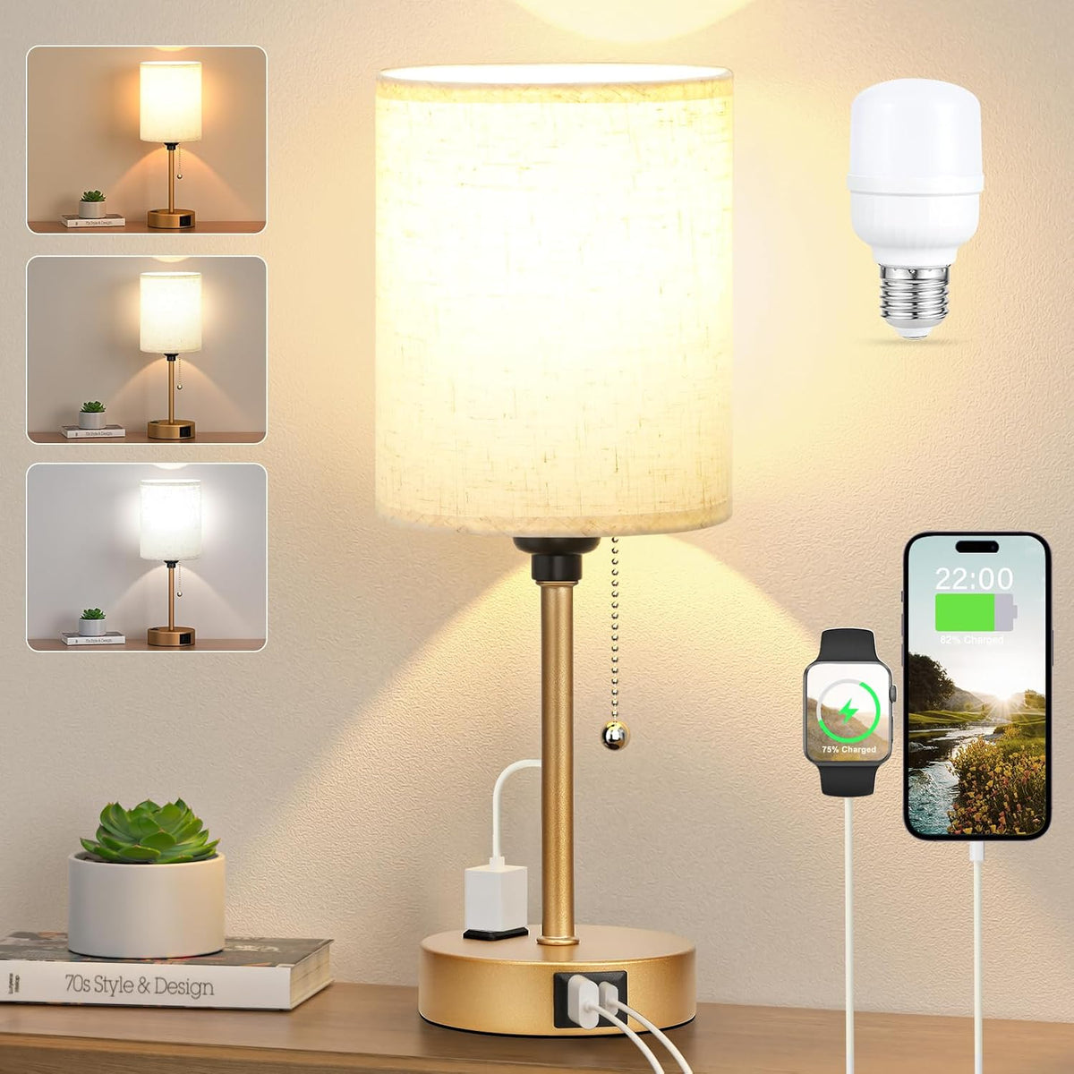 Dicoool Bedside Table Lamp for Bedroom - Small Desk Lamp with USB Ports