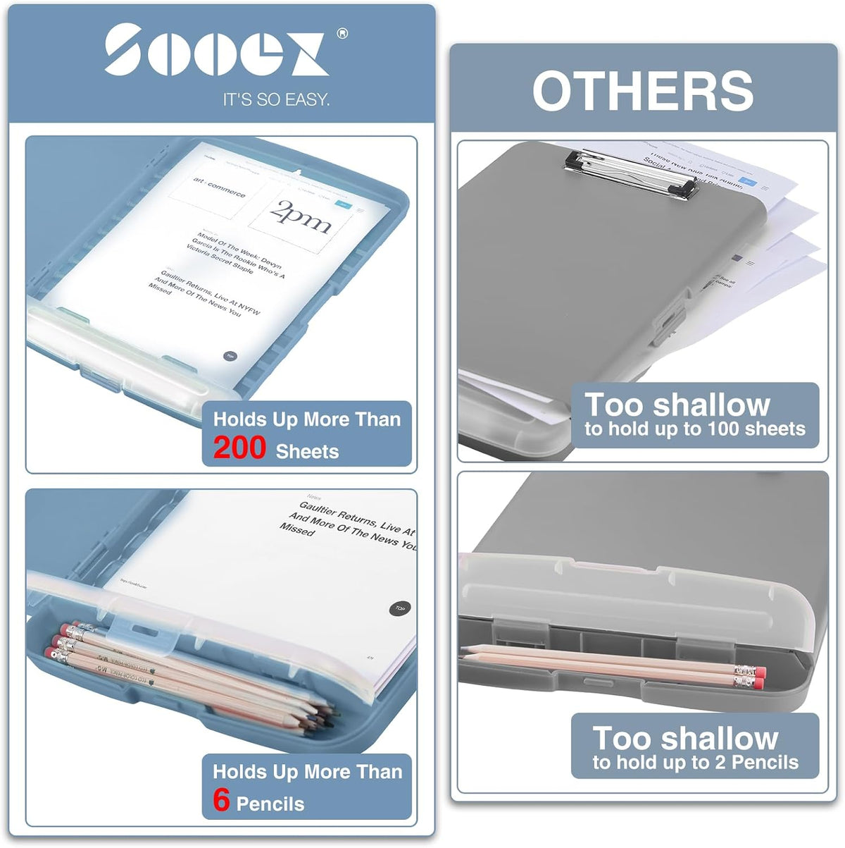 Clipboard with Storage, Clip Board 8.5 x 11 with Pen Holder, High Capacity Plastic Organization Case Box for Letter Legal A4 Size Paper, Nurses Teachers Must Haves, School & Office Supplies