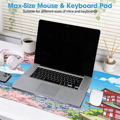 31.5" x 15.7" Waterproof Fabric Desk Pad, Rubber Anti-Slip Base, Stitched Edges No Curling, Fits Laptop Keyboard and Mouse, Smooth Office Mat Large Mouse Pad for Work Game, Black