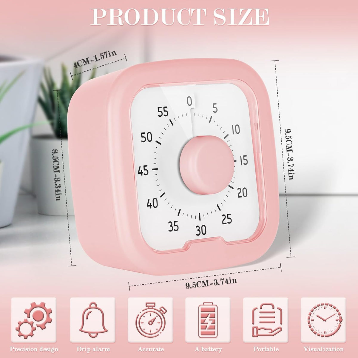 60 Minute Visual Timer,Time Timer Home,Silent Pomodoro Timer and Adults,Countdown Clock Management Tool for Classroom Home Office (Pink)