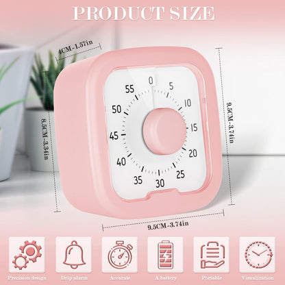 60 Minute Visual Timer,Time Timer Home,Silent Pomodoro Timer and Adults,Countdown Clock Management Tool for Classroom Home Office (Pink)