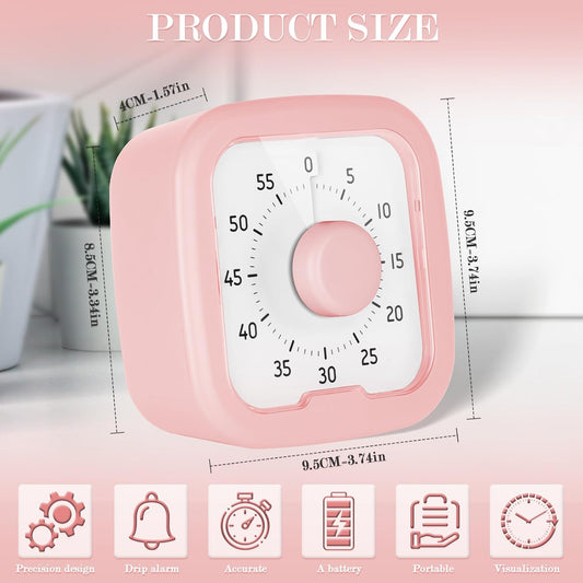 60 Minute Visual Timer,Time Timer Home,Silent Pomodoro Timer and Adults,Countdown Clock Management Tool for Classroom Home Office (Pink)