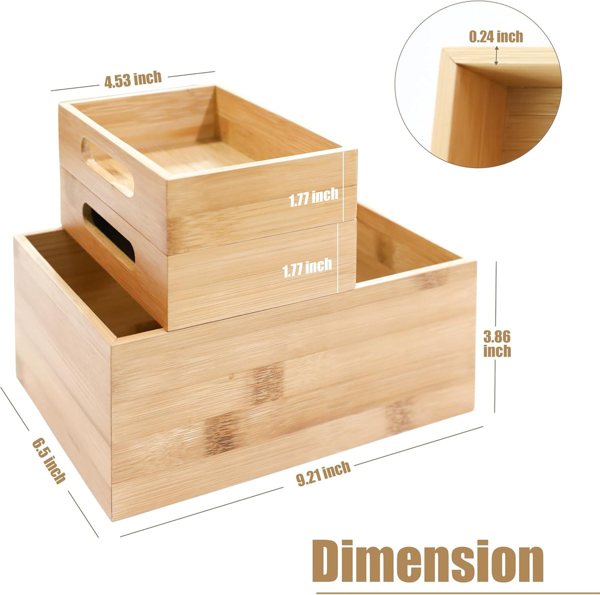 3-Piece Stackable Bamboo Storage Box, Large Storage Bin, Wooden Boxes for Makeup Drawer Organizer Bathroom, Office Supplies, Kitchen Utensils, Bamboo Storage Containers (Medium)