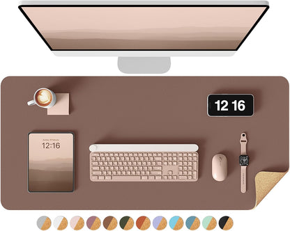 Double-Sided Desk Pad, 31.5"x15.7"Leather Desk Mat, Eco Cork Desk Pad Protector,Large Mouse Pad,Waterproof Desk Blotter for Office/Home(Coffee)