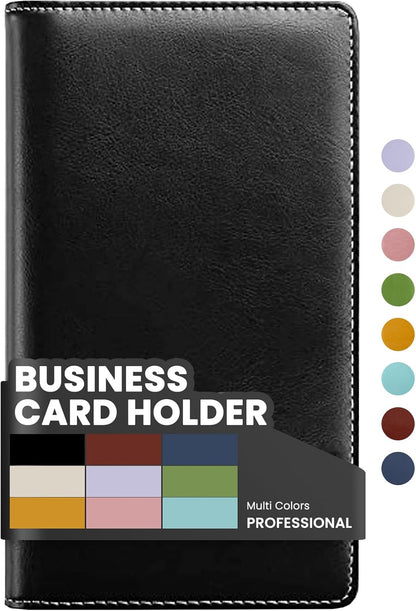 Sooez Leather Professional Business Card Book Holder Organizer, 240 Capacity Credit Card Booklet, PU Name Cards Holder Storage File for Men Women, 7.7"x 4.5" x 0.7", Black