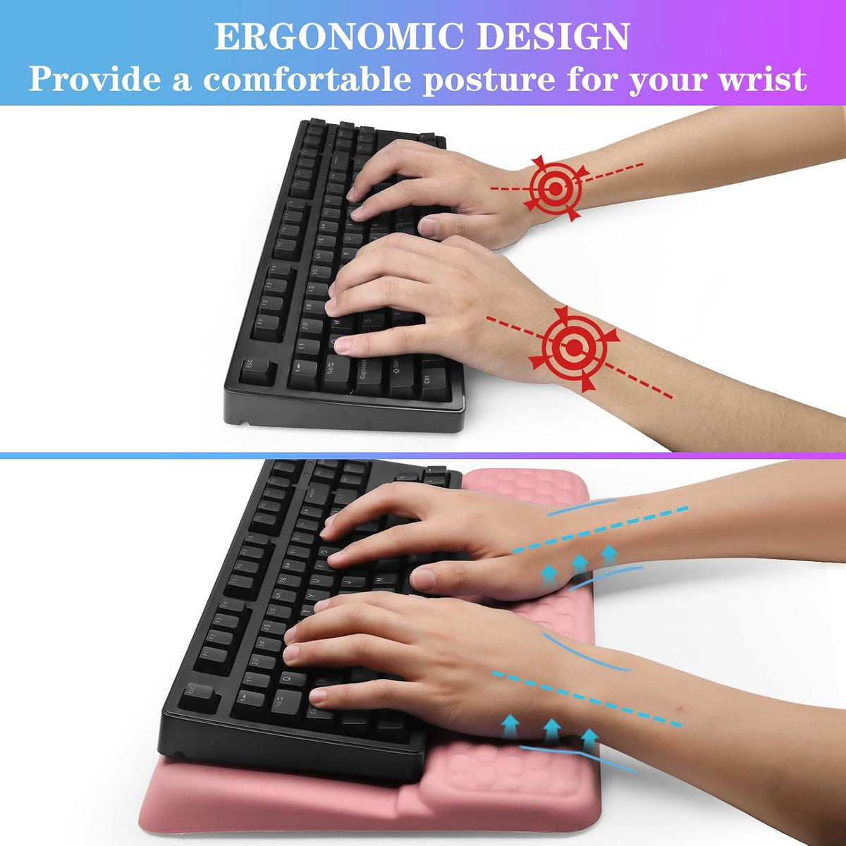 Computer Keyboard Stand with Wrist Rest, Ergonomic Tilted Keyboard Holder - Keyboard Riser with Wrist Pad - Keyboard Tray Support for Office Home - Black