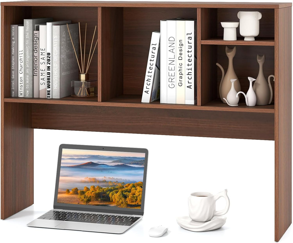 Desktop Bookshelf, Countertop Storage Hutch with 5 Shelves for Computer Desk, Desk 3-Tier Display Rack, Multipurpose Wood Desktop Hutch Storage Organizer for Dorm Office Home