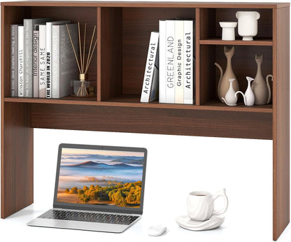Desktop Bookshelf, Countertop Storage Hutch with 5 Shelves for Computer Desk, Desk 3-Tier Display Rack, Multipurpose Wood Desktop Hutch Storage Organizer for Dorm Office Home