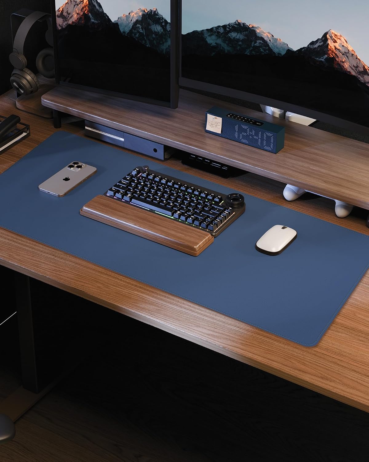 AFIING Large Desk Mat 55" x 24" - PU Leather Desk Pad Protector, Waterproof Non-Slip Extended Mouse Pad for Office Desk, Keyboard, Laptop and Home Workspace (Black)