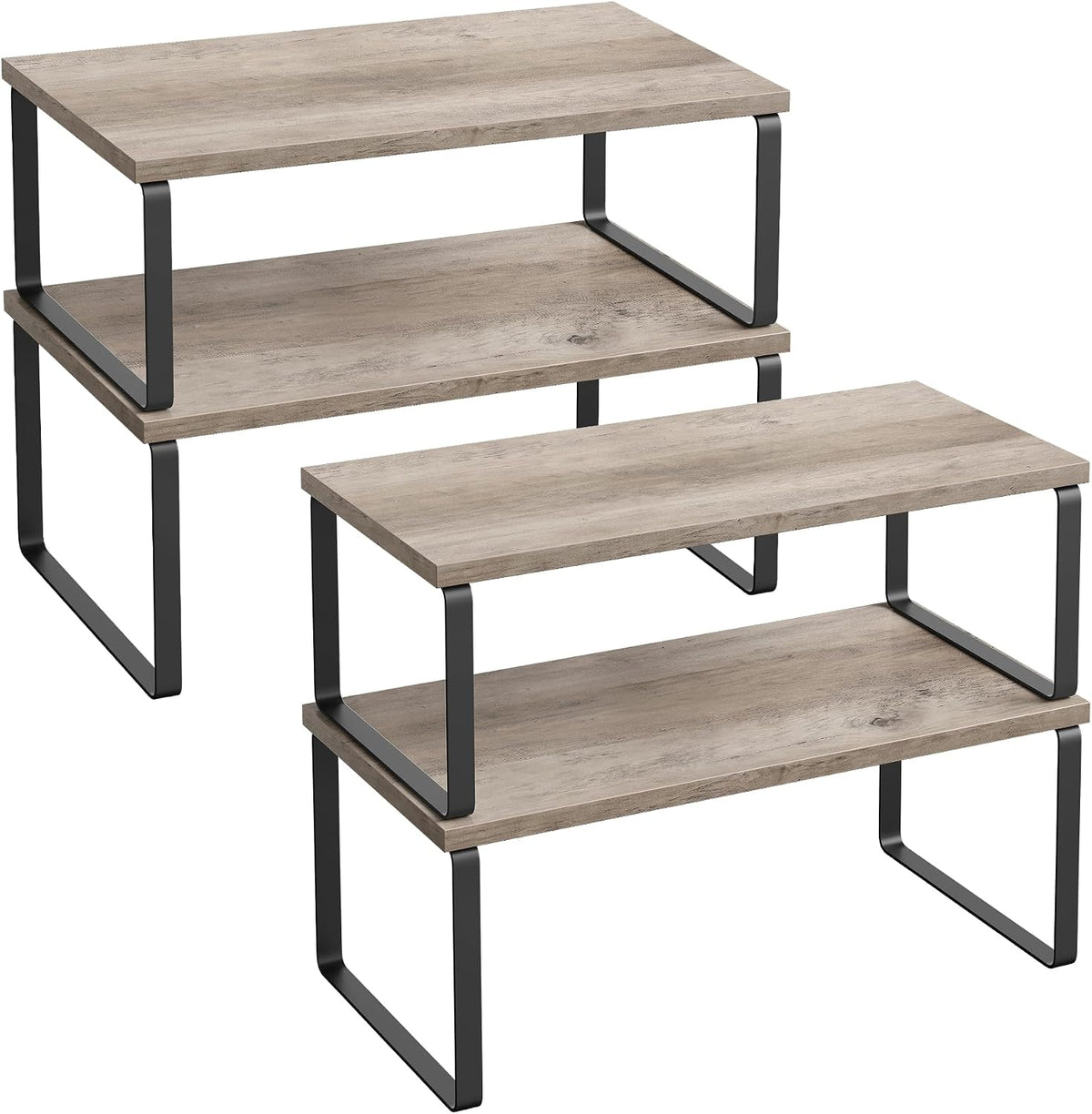 SONGMICS Cabinet Organizer Shelf, Set of 4 Kitchen Counter Shelves, Kitchen Storage, Spice Rack, Stackable, Expandable, Metal and Engineered Wood, Cloud White and Natural Beige UKCS010N01