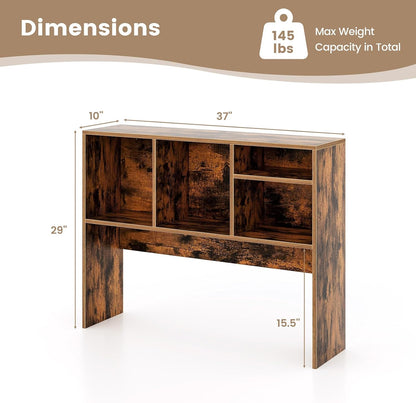 Desktop Bookshelf, Countertop Storage Hutch with 5 Shelves for Computer Desk, Desk 3-Tier Display Rack, Multipurpose Wood Desktop Hutch Storage Organizer for Dorm Office Home