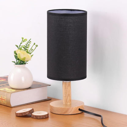 Small Bedside Table Lamp for Bedroom,Natural Round Wood Base&Fabric Linen Shade,Cozy Night Table Light for Study Reading,Minimalist Boho Desk Lamp for Nightstand,Living Room,Nursery,Kitchen,Dorm