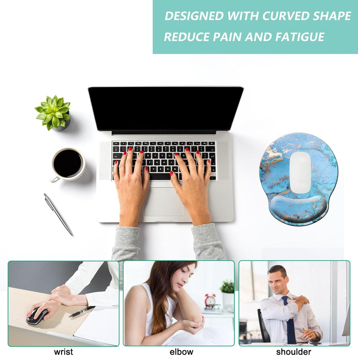 Mouse Pad with Wrist Support, Ergonomic Mouse Pad with Memory Foam Wrist Rest Cushion, Non-Slip Rubber Base Gaming Mice Pad for Home Office Computer Laptop, Flower Black