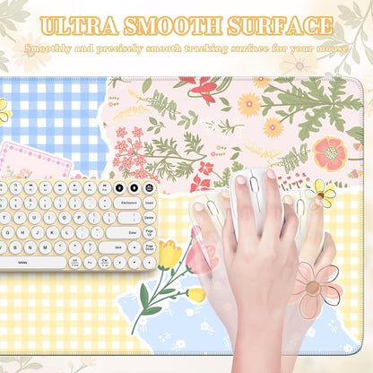 Desk Mat,Mouse Pad for Office Desk,35.4x15.7in,Pink Flowers
