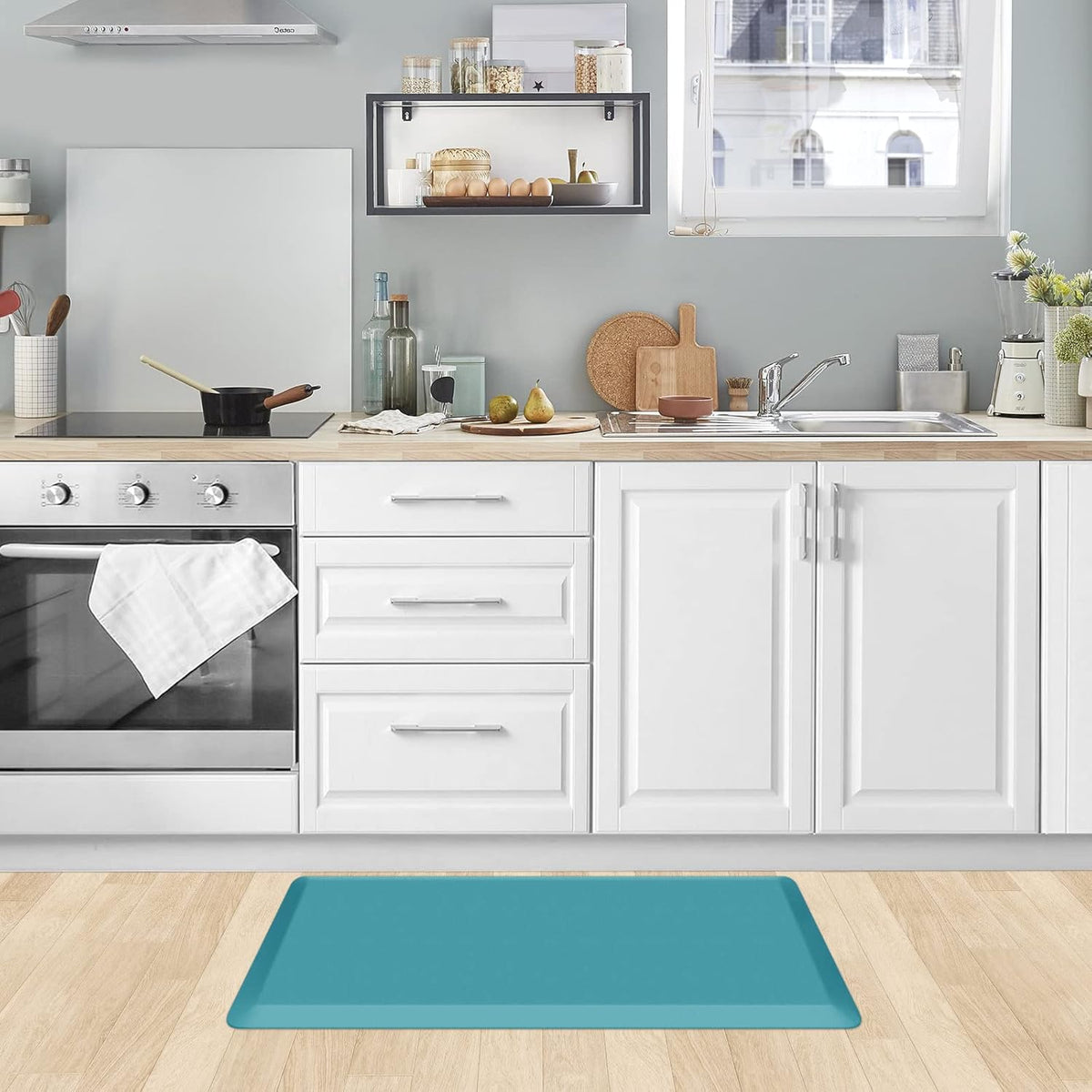 KitchenClouds Kitchen Mat Cushioned Anti Fatigue Rug 17.3"x28" Water Resistant, Non Slip, Standing and Comfort Desk/Floor Mats for House Sink Office (Black)