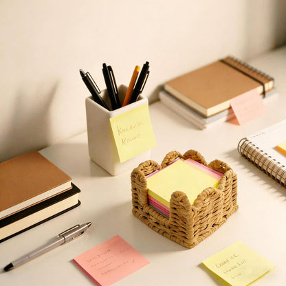 Sticky Note Holder, 3 x 3 Inch Paper Rope Woven Sticky Note Dispenser, Post It Note Dispenser for Office Desk Accessories, Memo Pad Holder Dispenser Organizer for School Office Desk Supplies