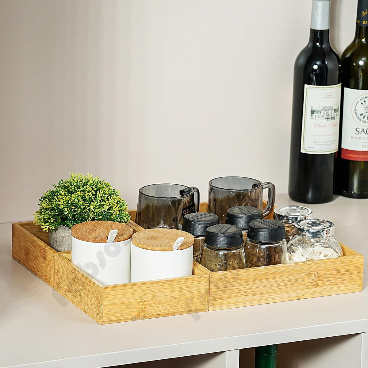 Fabsome Drawer Organizer, Set of 9 Bamboo Wood Kitchen Makeup Desk Junk Tea Drawer Storage Boxes Bins for Cutlery Silverware Utensils Flatware, Small Wooden Container Tray for Bathroom, Office
