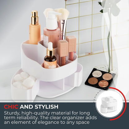 Masirs 360 Rotating Makeup Organizer Countertop - Adjustable Shelf Height - The Perfect Round Spinning Cosmetic Organizer for Bedroom Dresser or Vanity Countertop Storage (Clear)