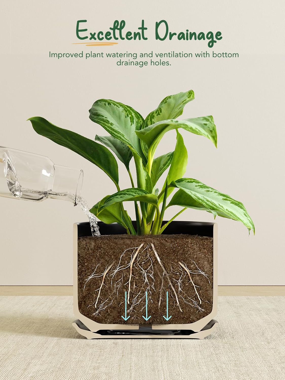 LE TAUCI Ceramic Pots for Plants, 6.8 Inch Plant Pots with Drainage Hole & Saucer, Modern Planter for Indoor Plants, Stable & Durable, Perfect for Living Room or Office Decor, White