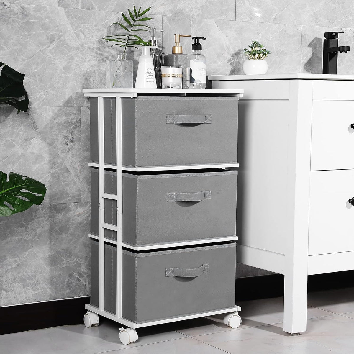 Dresser Storage with 3 Drawers, Fabric Dresser Tower, Vertical Storage Unit for Bedroom, Closet, Office, Black