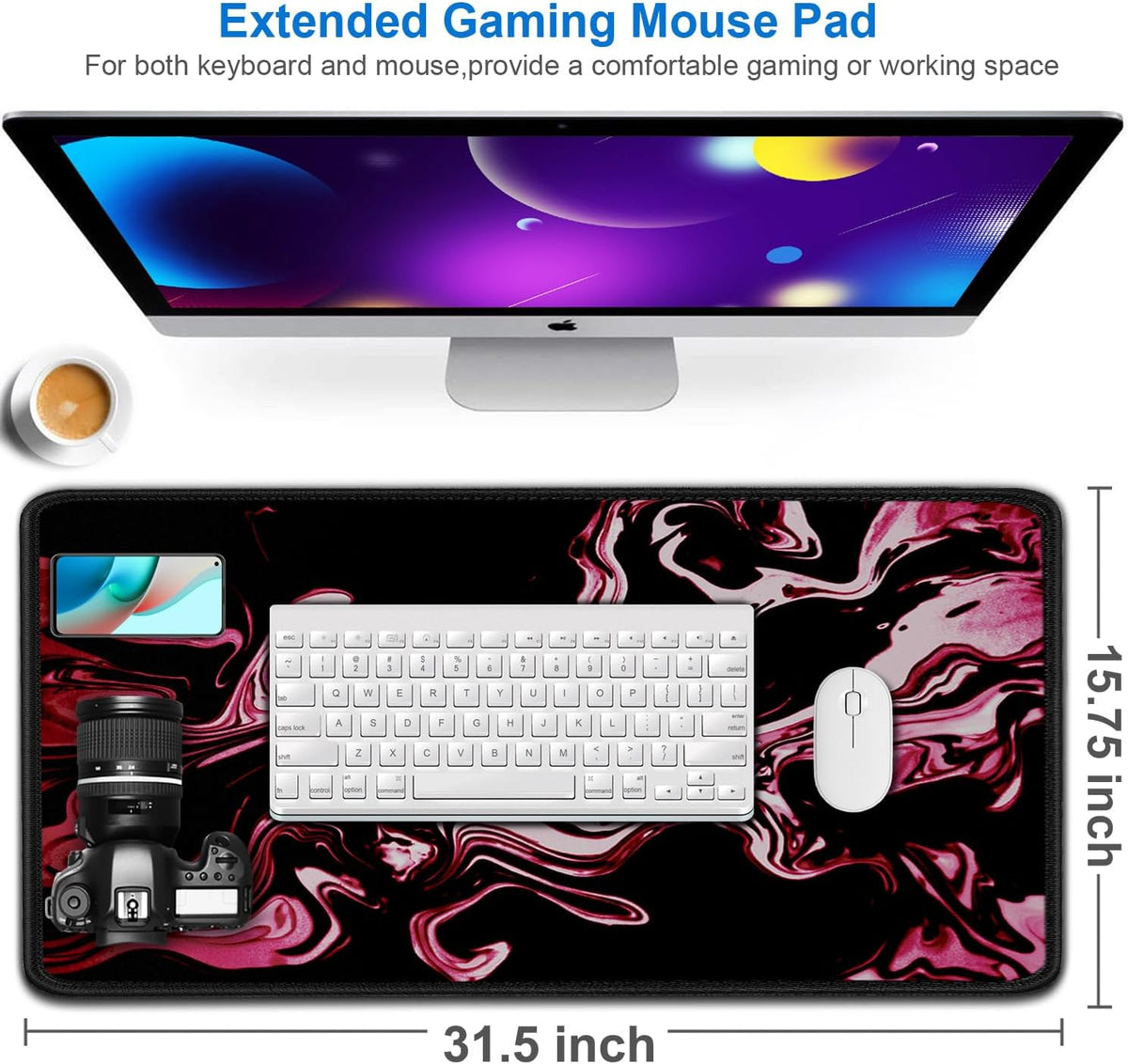Large Gaming Mouse Pad, 31.5x15.7 inch Large Extended Computer Keyboard Mouse Mat, Water Resist Non-Slip Mousepad Rubber Base Long XXL Desk Mouse Pad for Work & Gaming, Office & Home, Black