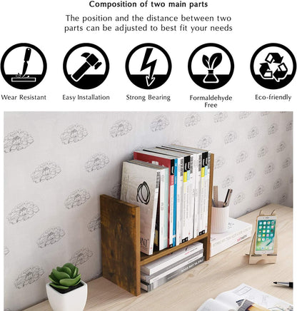 Jerry & Maggie Desktop Organizer Office Storage Rack Adjustable Wood Display Shelf Free Style Double H, Multi-Functional Mini Bookshelf for Desk Natural Stand (White)