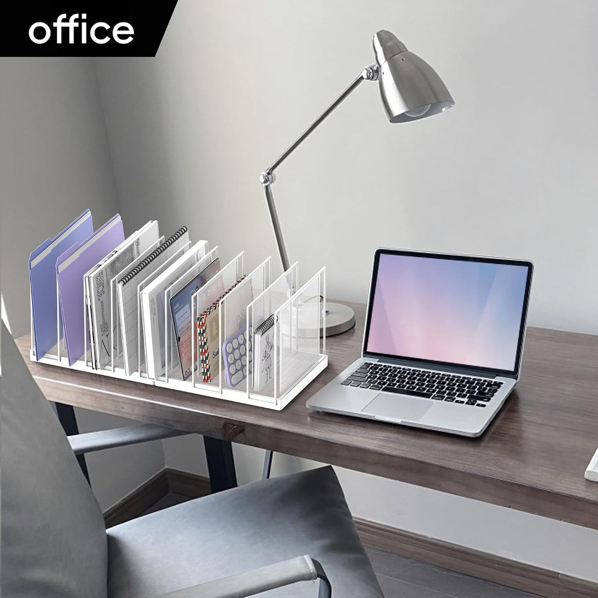 File Organizer for Desk, 5-Section Vertical File Sorter, Paper Holder Organizer Standing Metal File Folder for Office Home Classroom, Black