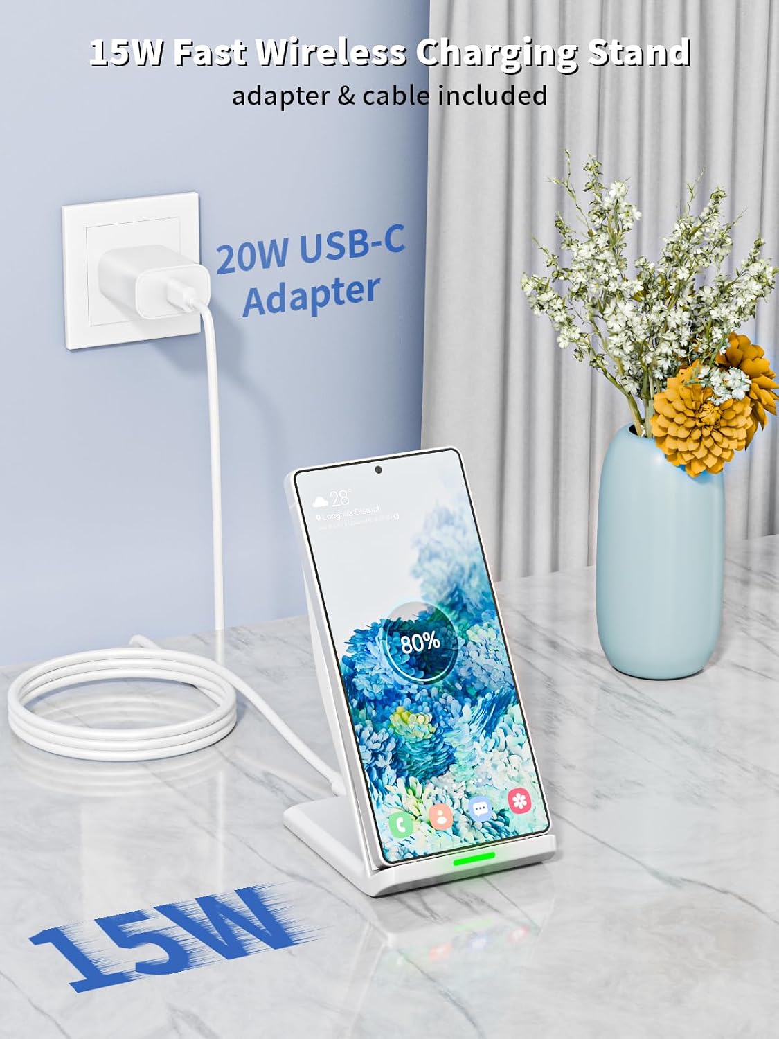 Wireless Charger Stand for Samsung,15W Max Wireless Charging Stand Desk Charging Station Android Desk Charger for Samsung S26/S25 Ultra/S24+/S23/S22/S21 FE,iPhone Air/17e/17 Pro Max/16 Pro/15/14/13/12