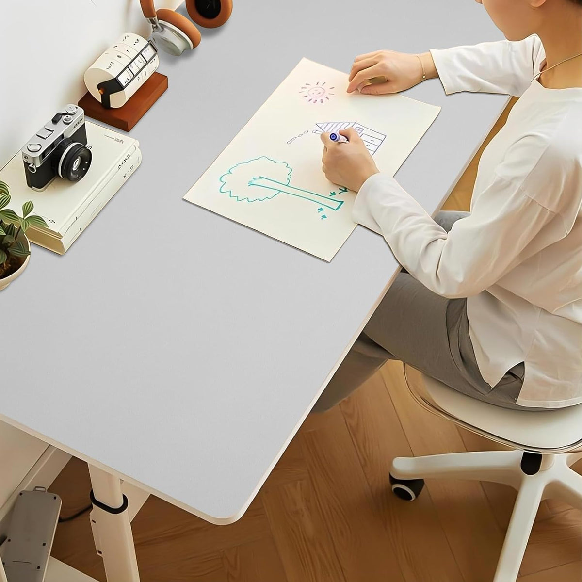 Bloss Leather Desk Pad and Keyboard Wrist Rest, Large Mouse Pad + Keyboard Pad+Mouse Wrist Support, Non-Slip Desk Mat Protector for Office, Home(31.5×15.7 Inches,Beige) - Colors B