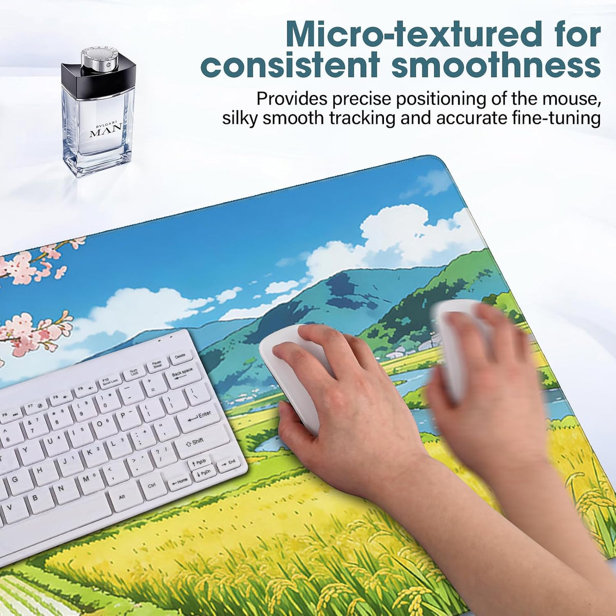 31.5" x 15.7" Waterproof Fabric Desk Pad, Rubber Anti-Slip Base, Stitched Edges No Curling, Fits Laptop Keyboard and Mouse, Smooth Office Mat Large Mouse Pad for Work Game, Black