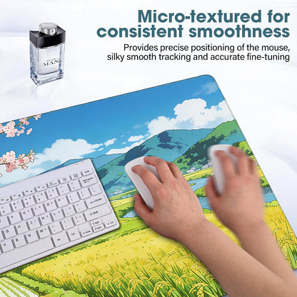 31.5" x 15.7" Waterproof Fabric Desk Pad, Rubber Anti-Slip Base, Stitched Edges No Curling, Fits Laptop Keyboard and Mouse, Smooth Office Mat Large Mouse Pad for Work Game, Black