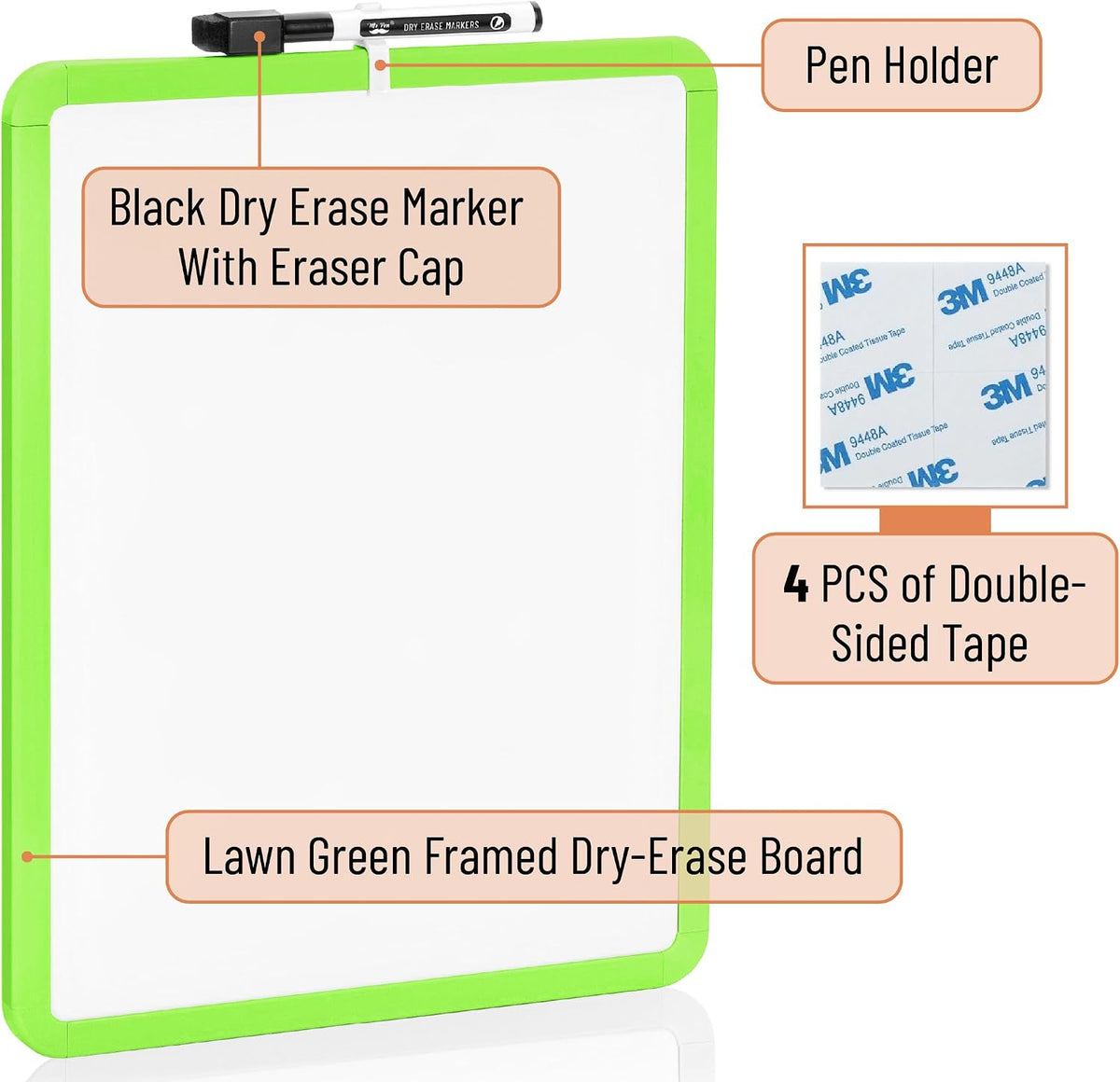 Dry Erase Board, 14” x 11”, White Frame