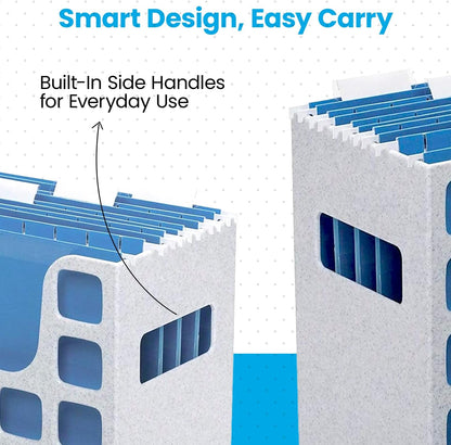 Pendaflex Desktop File with 5 Blue Letter Size Hanging File Folders - Portable File Organizer w/Tabs & Inserts - 12 1/4 x 6 x 9 1/2 Granite Finish Plastic File Box - Fits Desktop and Drawers - 1 Unit