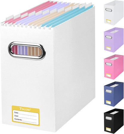 BALEINE File Organizer Box, Cardboard File Folder Organizer with Handle for Letter Size, Portable Collapsible Hanging Filing Box for Home Office Document Storage (2 Pack, Black)