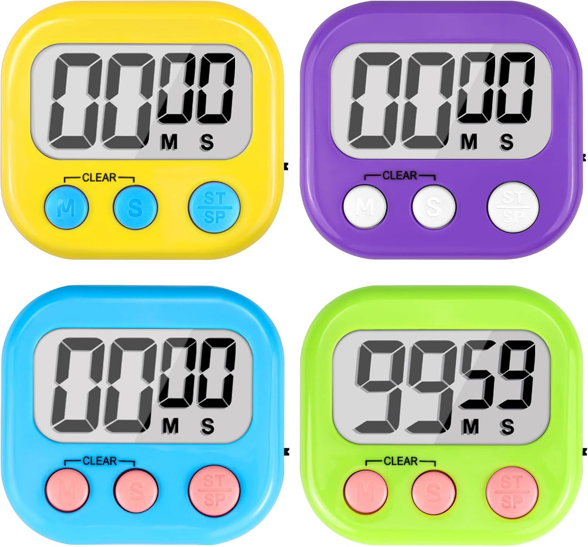 Digital Timer for Kids Teacher Supplies Classroom Timer for Study Learning Management Kitchen Work Exercise-4Pack Pink Blue Green Purple